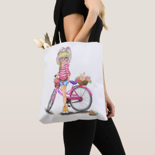 Fille avec Sac fourre-tout Vélo Rose