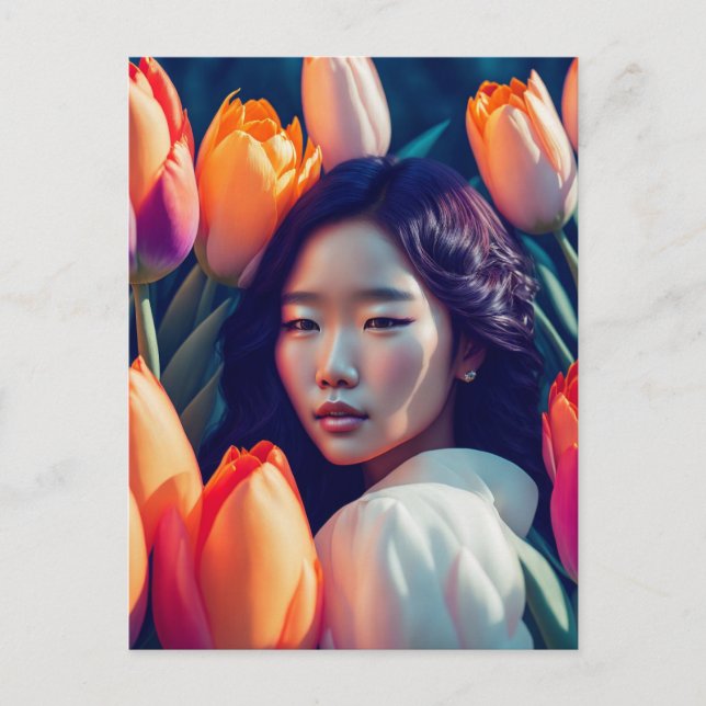 Fille avec tulipes, carte postale pour le post-cro (Devant)