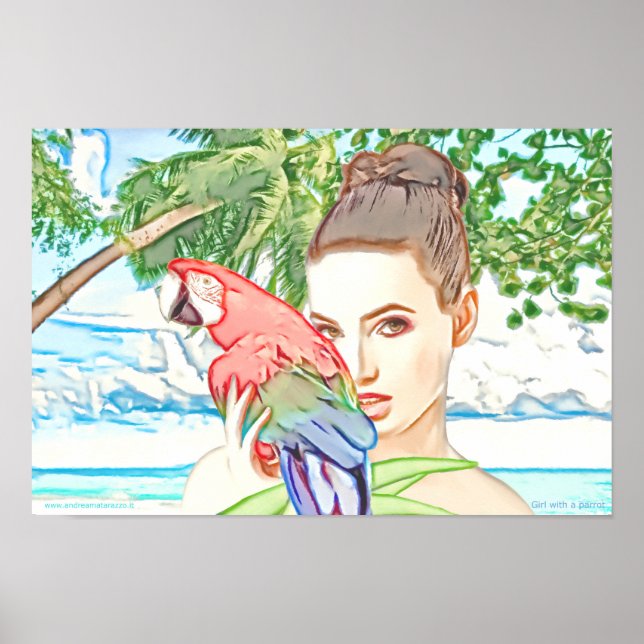 Fille avec une affiche de perroquet (Devant)