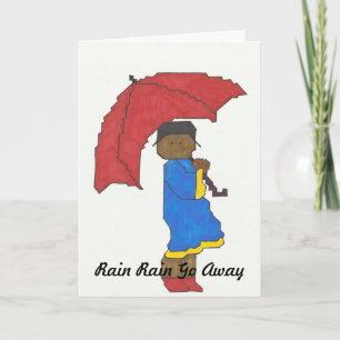 Fille avec une carte de voeux parapluie rouge