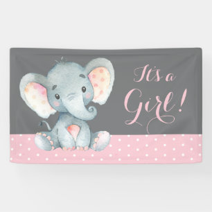 Fille Baby shower éléphant rose et gris bannière
