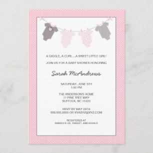 Fille Baby shower gris rose Invitation
