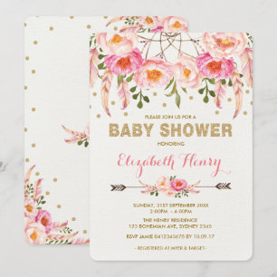 Fille Baby shower Invitation Rose or Boho Fleurs