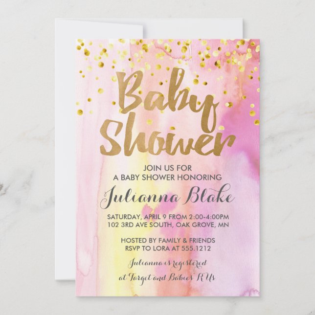 Fille Baby shower Moderne Aquarelle Invitation (Devant)