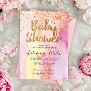 Fille Baby shower Moderne Aquarelle Invitation