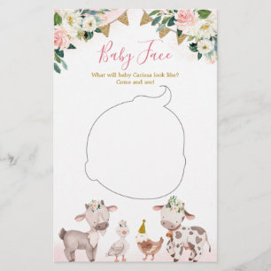 Fille Baby shower rose de ferme Baby Face Card
