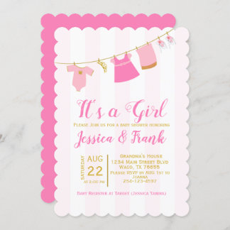 Fille Baby shower Vêtements Ligne Invitation