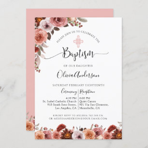 Fille Baptême Blush rose Floral Invitation