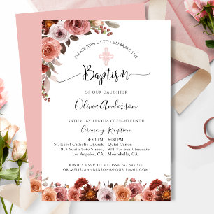 Fille Baptême Blush rose Floral Invitation