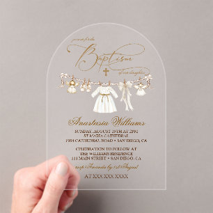 Fille Baptême Christening Élégante Invitation
