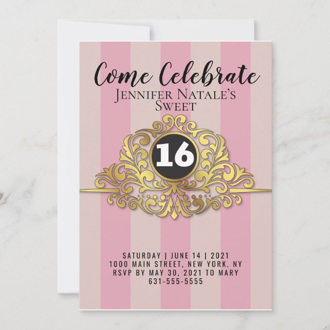 Fille Blanc Faux Gold Foil Sweet 16 Invitation (Devant)