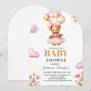 Fille bohème Invitation Baby shower rose Ours