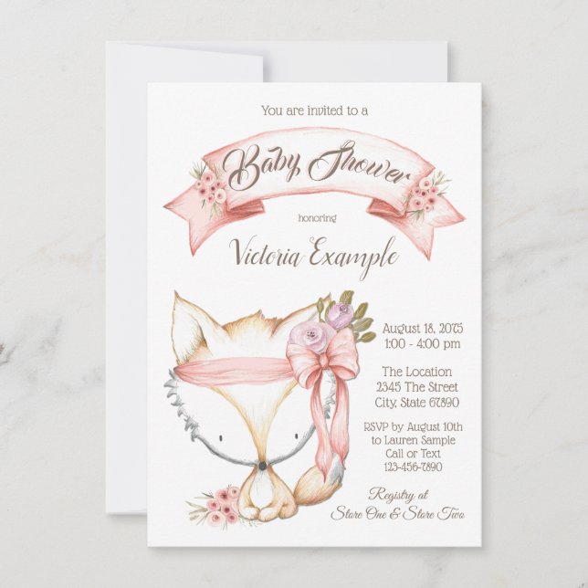 Fille Boho Fox Baby Shower Invitations (Devant)