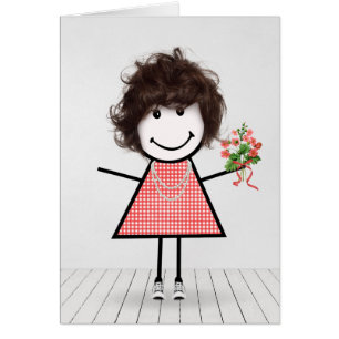 Fille bonhomme allumette avec bouquet d'anniversai