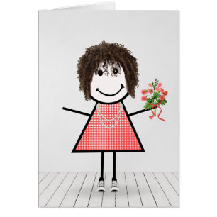 Fille bonhomme allumette avec bouquet d'anniversai