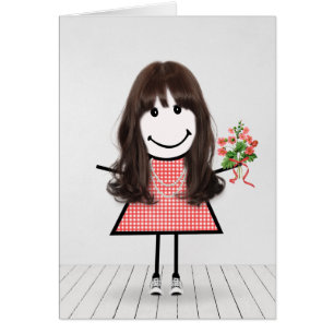 Fille bonhomme allumette avec bouquet d'anniversai
