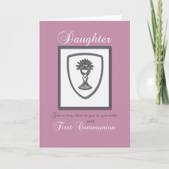 Fille, Bonne Carte de Communion en rose (Devant)