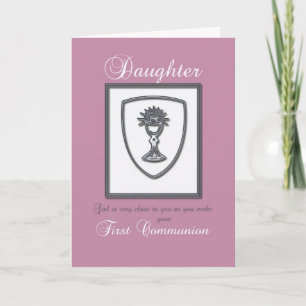 Fille, Bonne Carte de Communion en rose