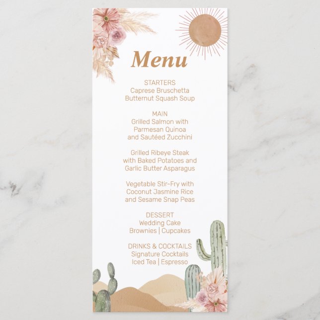 Fille Cactus Désert Baby Shower Menu Sud-Ouest (Devant)