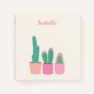 Fille Cactus Houseplant Carnet Spiral avec nom