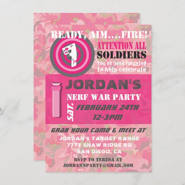 Fille Camo War Invitations de fête d'anniversaire (Devant / Derrière)