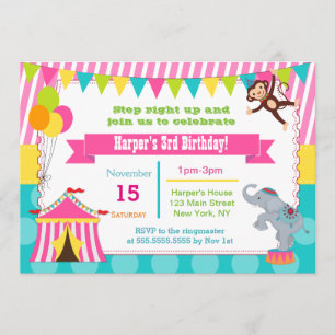 Fille Carnaval Cirque Anniversaire Invitations