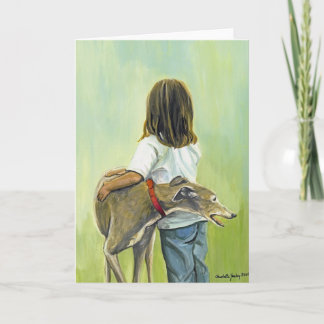 "Fille carte de voeux d'art avec de lévrier" chien