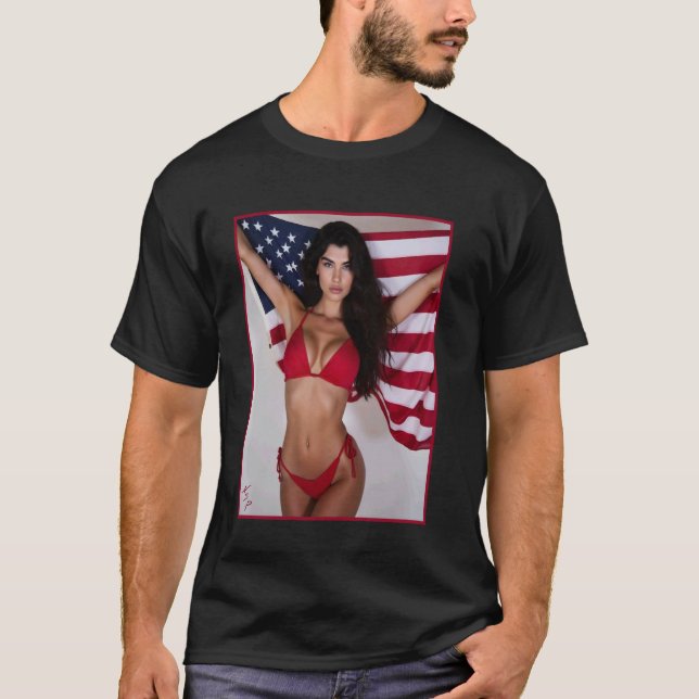 Fille Chaude sur T-shirt pour Hommes - Drapeau Amé (Devant)
