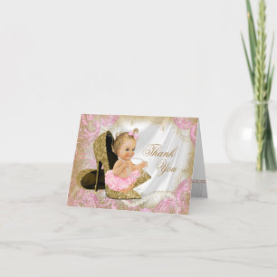 Fille chaussure or rose Baby Shower Merci