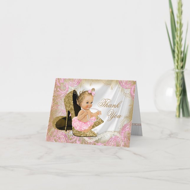 Fille chaussure or rose Baby Shower Merci (Devant)