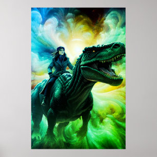 Fille chevauchant un dinosaure pour adultes + déco