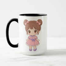 Fille Chibi Kawaii Twin Buns Robe Rose Mug | Migno