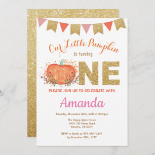 Fille Citrouille Automne Anniversaire Invitation P