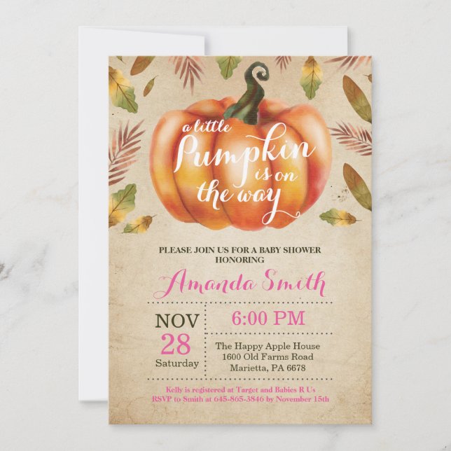 Fille Citrouille Automne Baby shower Invitation Ru (Devant)