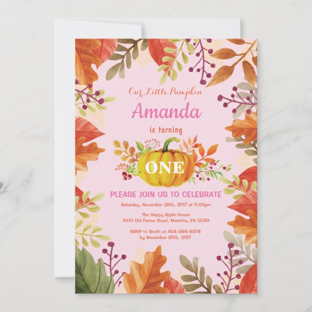 Fille Citrouille automne Invitation d'anniversaire (Devant)