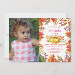 Fille Citrouille automne Invitation d'anniversaire