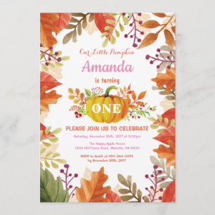 Fille Citrouille automne Invitation d'anniversaire
