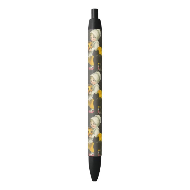 Fille Citrouille Chat noir Stylo Halloween Vintage (devant Vertical)