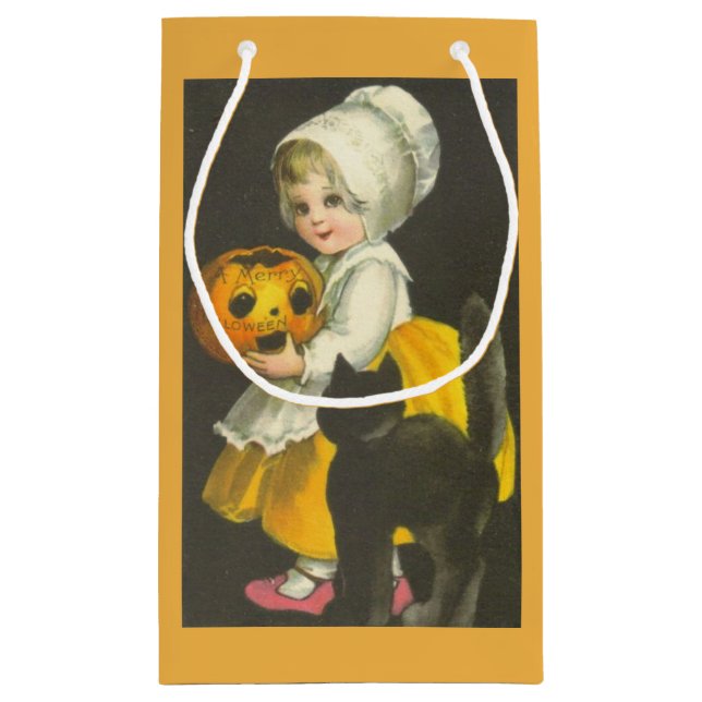 Fille Citrouille Chat noir Vintage Halloween Sac c (Dos)