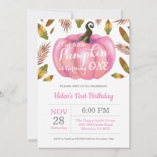 Fille Citrouille premier anniversaire Invitation r