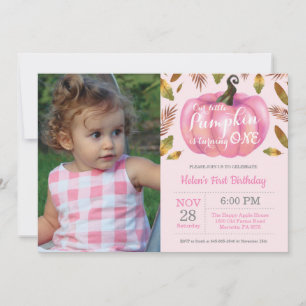 Fille Citrouille premier anniversaire Invitation r