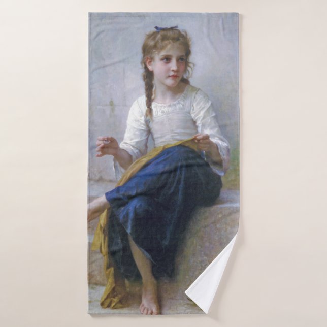 Fille coudre, Bouguereau (Serviette de bain)