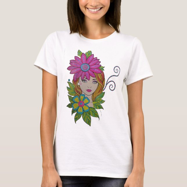 Fille Couronne de Fleurs T-shirt Art Boho (Devant)