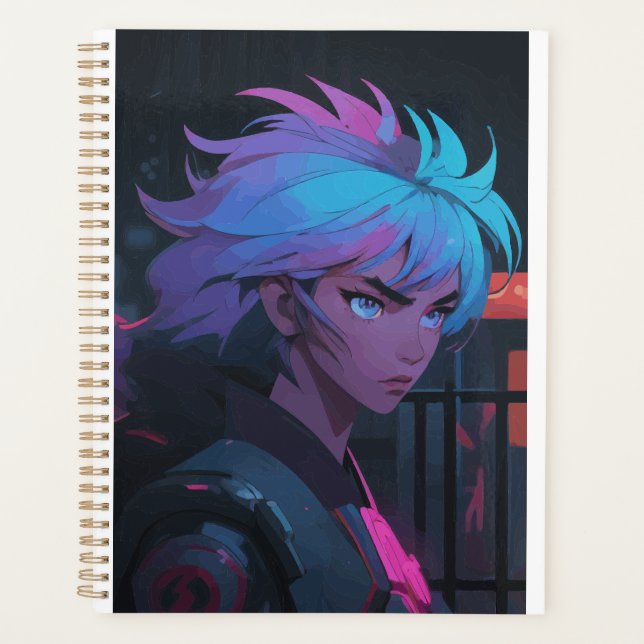 Fille d'anime Cyberpunk avec cheveux néon – Futuri (Devant)