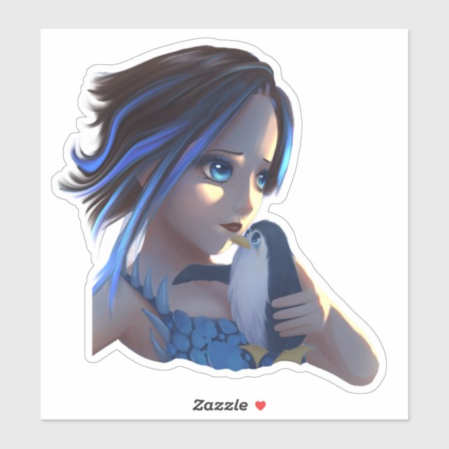 Fille d'anime de fantasy avec autocollant de manch (Feuille)