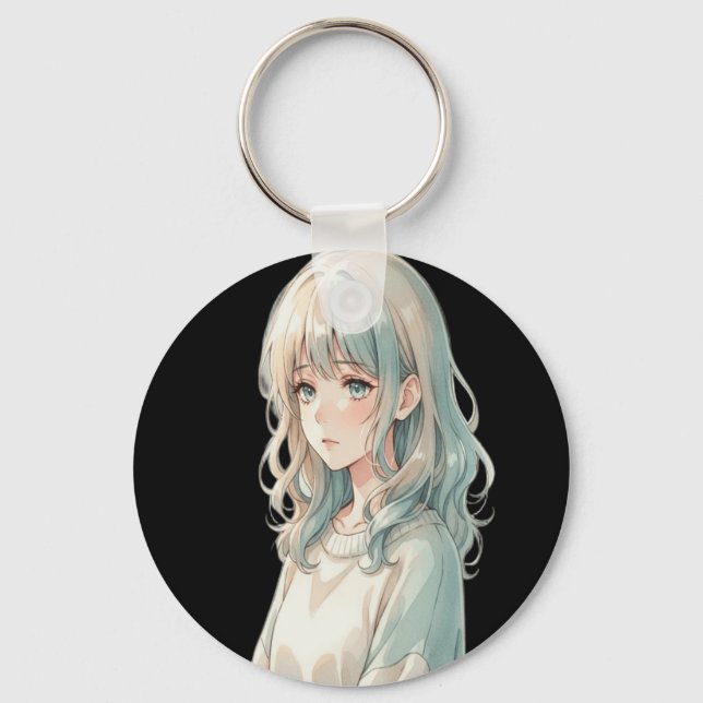 Fille d'anime douce – Porte-clés rond (Recto)