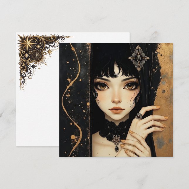 Fille d'anime gothique noir et or (Devant / Derrière)