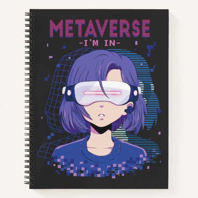 Fille d'anime lunettes de réalité virtuelle Cahier (Devant)