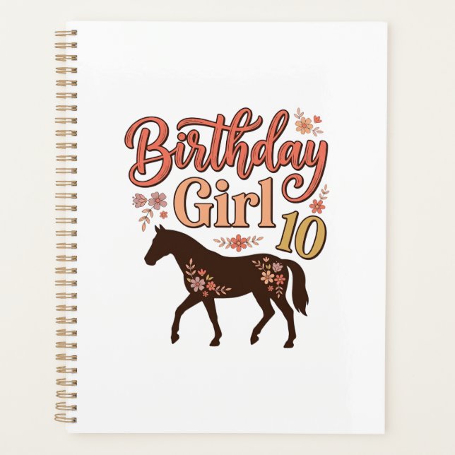 Fille d'anniversaire 10 Cheval Floral Design Vecto (Devant)