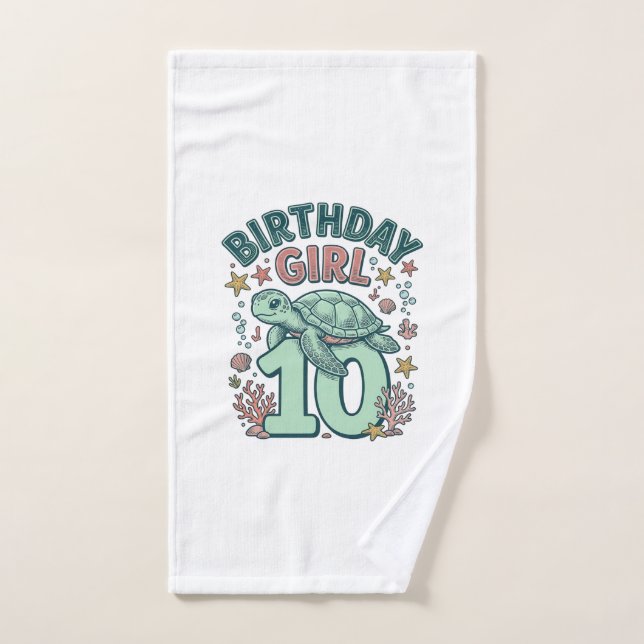 Fille d'anniversaire 10 Tortue de mer Gravure vint (Serviette à main)